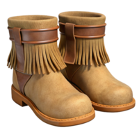 wonderful vintage Pair of Suede Boots with Fringe Detail Isolated 4K png
