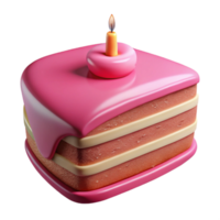 vibrant traditional Pink Birthday Cake Slice Cutout with Candle and Frosting Transparent Background high resolution png