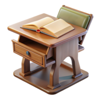 impressive rustic School Desk with Open Book Isolated Element authentic png