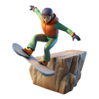 elegant abstract Snowboarder Jumping Cliff Side Angle Transparent Background high resolution png