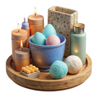 impressive rustic Spa Kit with Bath Bombs and Candles Transparent Background detailed png