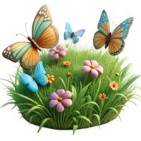 elegant traditional Summer Meadow with Butterflies Transparent Background high resolution png