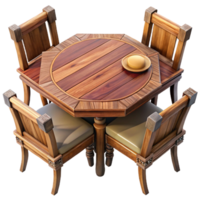 vibrant rustic Wooden Dining Table Set Top View Transparent Background 4K png