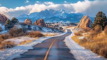 Beautiful road with rock on side background photo