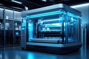 Futuristic 3d printer creating objects in modern laboratory photo