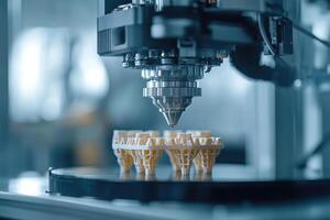 Automated industrial 3d printer creating plastic prototypes in a modern laboratory photo