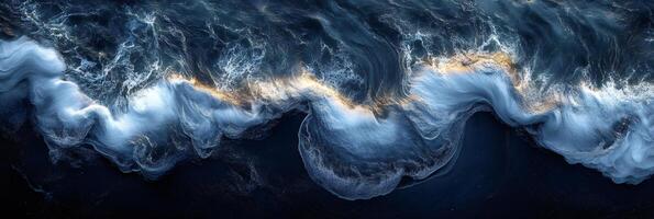 Bioluminescent waves creating stunning abstract patterns in dark ocean photo