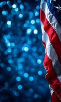 Elegant display featuring the American flag set against a backdrop of captivating bokeh lights photo