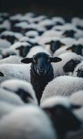 Standing Out A black sheep in a flock of white sheep, a strong symbol of individuality photo