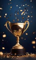 Illustrious golden trophy with celebratory confetti floating, capturing a moment of triumph photo