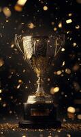 Triumph of Ambition Golden Trophy with Confetti Showering Down, Symbolizing Winning Achievement photo