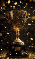 Glistening golden trophy amidst a shower of celebration, reflecting success and achievement photo