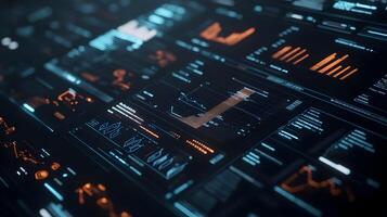 Complex technological display interface for digital data processing and visualization photo