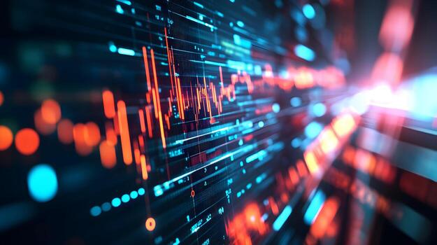 Abstract visualization of financial data displaying dynamic market trends, analysis photo