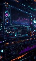 Advanced financial data analysis on futuristic digital interface, complex information flow photo