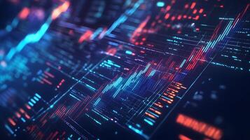 Financial analytics visualization with glowing lines and geometric patterns on futuristic display photo