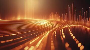 Futuristic golden data stream with rising digital bars, abstract visualization concept photo
