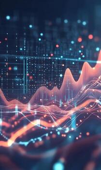 Abstract representation of financial data visualization with glowing lines and dots. photo