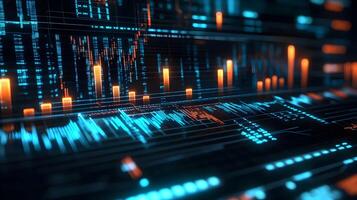 Futuristic data interface with dynamic bars and waves for innovative applications photo
