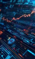 Abstract visualization of rising charts and financial data stream interface design photo