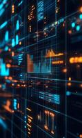 Futuristic financial technology displaying digital network communication charts and data screens photo