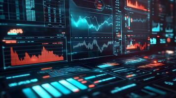 Futuristic Data Analysis Visualization with Glowing Charts and Interface Elements photo