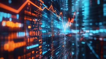 Dynamic financial graph with glowing elements symbolizing data analysis and market trends photo