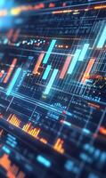 Advanced futuristic trading interface with chart analysis displays and complex grid systems. photo