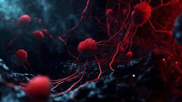 Deeply rendered visualization showcasing clusters of abnormal cell growth and spread photo