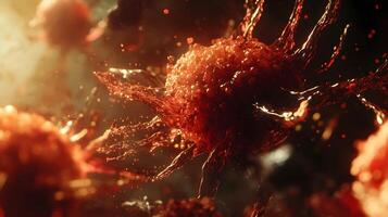 Detailed microscopic view displaying the intricate structure of cancer cells multiplying photo