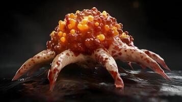 Detailed microscopic view showcasing the complex structure of aggressive cancer cells photo