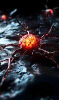 Dramatic depiction of microscopic cellular structures showcasing intricate biological processes photo