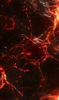 Detailed microscopic visualization revealing complex structures of invasive red cancer cells photo
