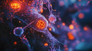 Detailed microscopic view depicting the intricate structure and growth pattern of cancer cells photo