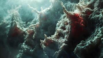 Detailed visualization of abnormal cell growth with complex microscopic formations, cancer cells photo