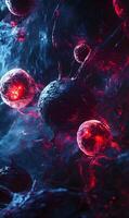 Microscopic vision of cancer cells displaying cellular structure and bioluminescent intensity photo