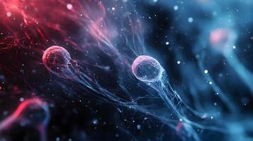 Sci-fi Inspired Microscopic Life Forms Floating in a Cosmic Space with Nebulous Filaments photo