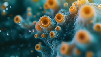 Detailed Microscopic View Revealing Complex Microbial Structures and Intricate Cellular Network, photo