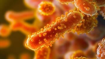 High-resolution close-up shows microscopic bacteria colonies with complex structures and texture detailing. photo