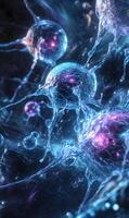 Intricate network of futuristic, science-fiction-inspired microscopic life forms with vibrant core photo
