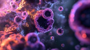 Intricate abstract cellular forms, vibrant colors, and complex structures under magnification photo