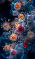 Intricate microscopic depiction of organic cell structures with luminous ethereal elements photo