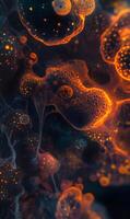 Intricate High-Tech Microscopic Scan Revealing Unidentified Biological Formations and Luminous Sparkles photo
