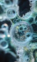 Intricate structures form ethereal microscopic life forms shimmering with cellular complexity photo