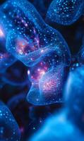 Intricate biological structure illuminated with vibrant spectral light formations and patterns photo