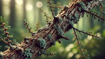 4K Realistic Macro Photograph Focus on a Tree Branch and Twigs with Intricate Textures, Widescreen 4K Resolution photo