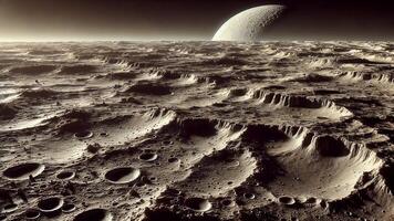 4K Realistic View of The Surface of Mercury, Rocky Landscape Fine Dust and Impact Craters, Widescreen 4K Resolution photo
