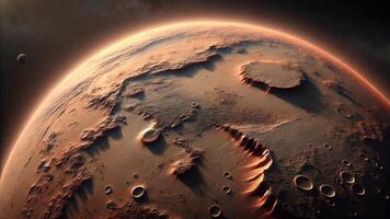 4K Realistic High Altitude View of The Martian Surface, Showing The Mars Planet Curvature, From This Elevated Perspective, Widescreen 4K Resolution photo