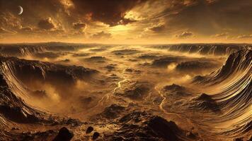 4K Realistic View of The Surface of Venus, The Landscape Is Covered in Vast Plains of Volcanic Rock, Widescreen 4K Resolution photo