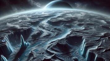 4K Realistic View of Neptune Surface, Covered in Frozen Methane, Widescreen 4K Resolution photo